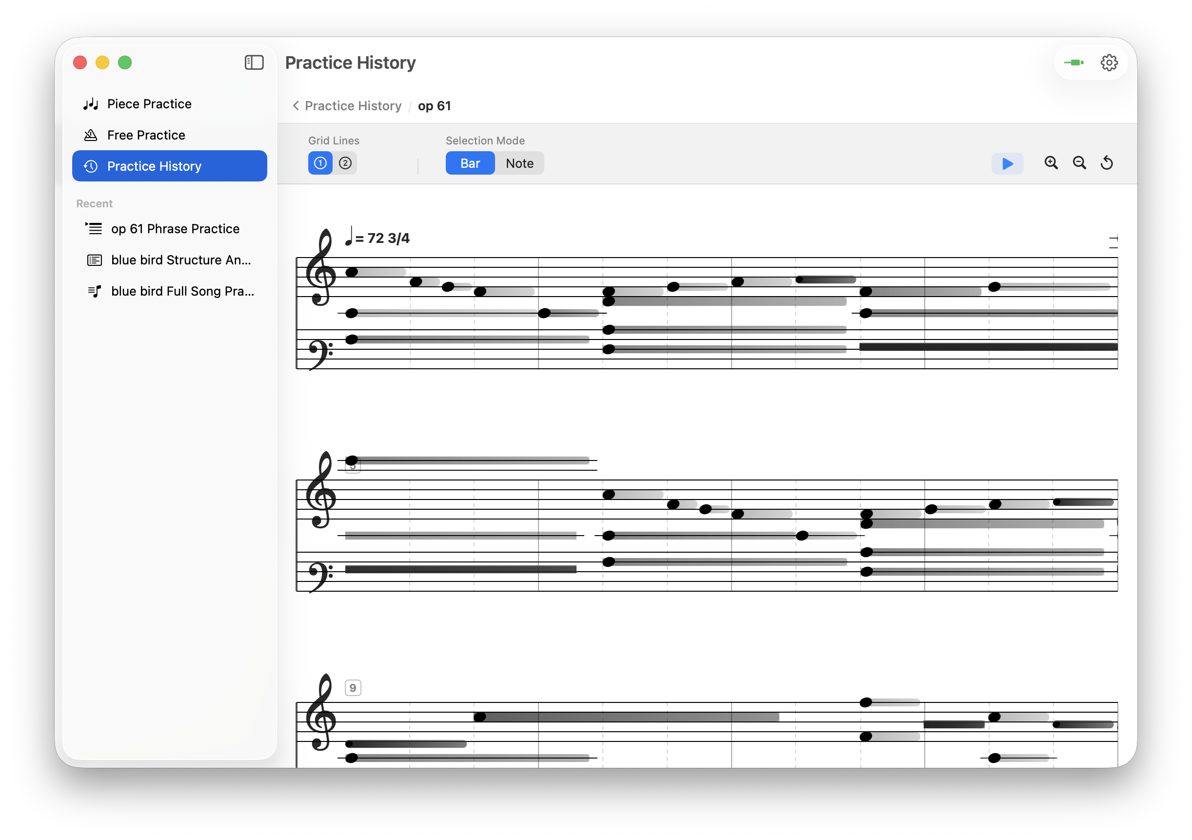 TempoPro MIDI performance review screen