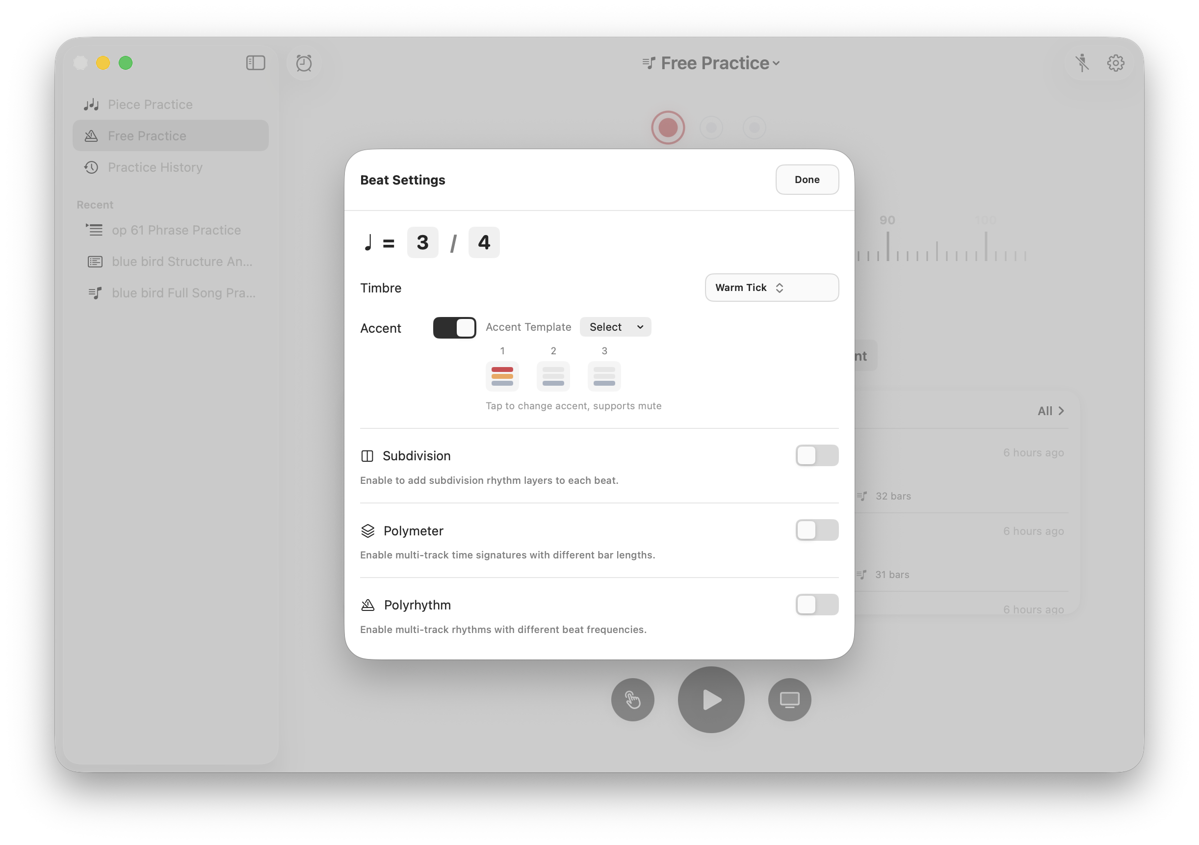 TempoPro metronome settings
