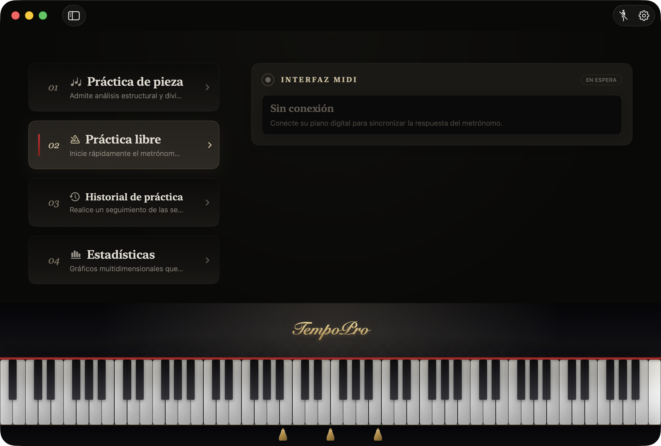 Pantalla de revisión MIDI de TempoPro